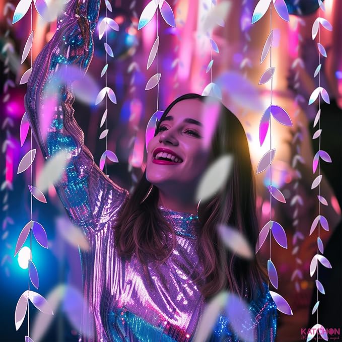 KatchOn, Iridescent Leaf Garland - Pack of 5 | Holographic Hanging Leaves Party Decorations | Girls Birthday Decorations, Bridal Shower Decorations | Anniversary Decorations, Euphoria Party Decoration