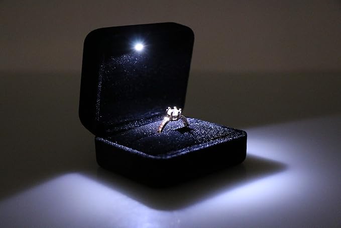 Velvet Metal Glossy with LED Jewelry Gift Box for Proposal, Engagement, Wedding - Easy to fit into Your Pocket or Handbag