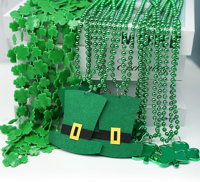HOOSUN 15 Pack St Patricks Day Beads Necklaces Bulk,St Patricks Day Decorations Accessories for Party Favors,St Patrick's Day Necklaces Party Supplies,Saint Patricks Day Green Beads Shamrock Necklace