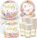250 Pcs Butterfly Baby Shower Party Tableware Set a Little Butterfly Is on the Way Baby Shower Decorations Pink Purple Floral Paper Plates Napkins and Cups for 50 Guest (Fresh Style)