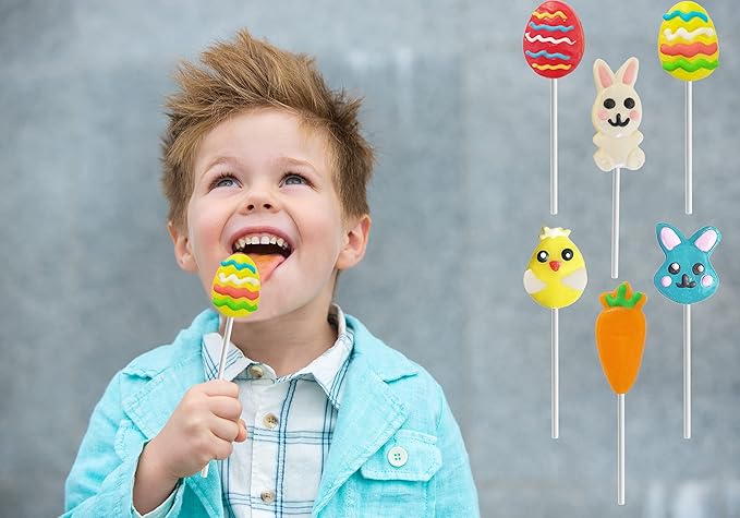 Fruidles Easter Variety Pack 12 Lollipops Suckers, Yellow Bunny Rabbit, Orange Carrot Designs Fat-Free, Individually Wrapped Easter Pops (12-Pack)