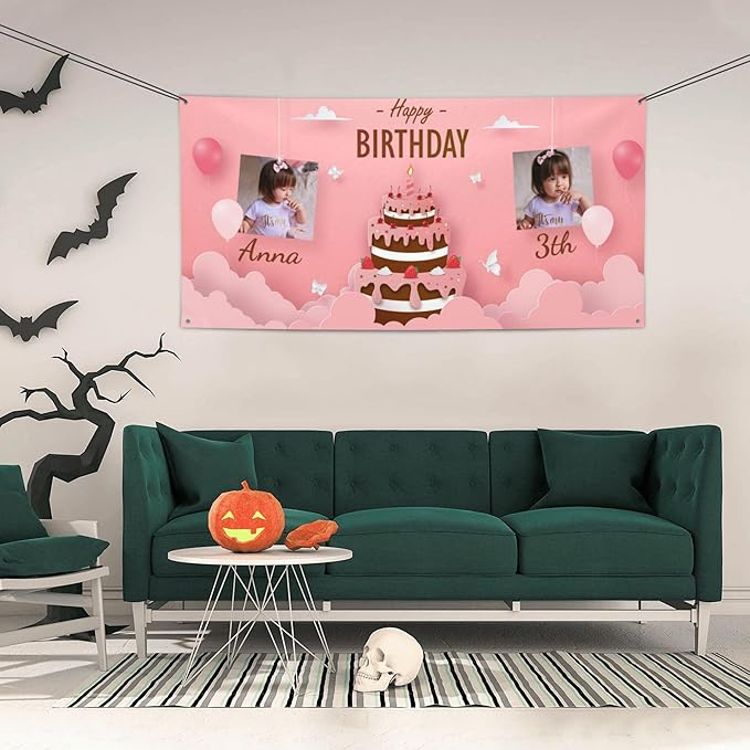 Custom Happy Birthday Banner Personalized Banners and Signs with Photo Name for Women Men Kids Party Decorations Supplies Indoor Outdoor Birthday Gifts Style 22