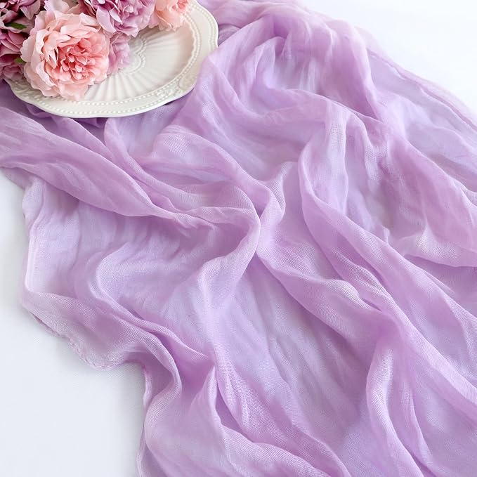 Lilac Table Runner, 10FT Rustic Gauze Lavender Table Runner 35*120inch Boho Table Runners for Wedding Bridal Shower Baby Shower Table Centerpiece Decorations