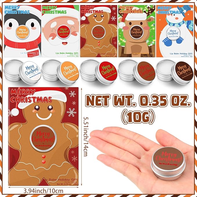 Leelosp 25 Pack Christmas Lip Balm Tins Cute Gifts Bulk Lip Balms Honey Flavor for Chapped Lips Holiday Party Favors Supplies Treat Goodie Bags Stuffers Small Gifts