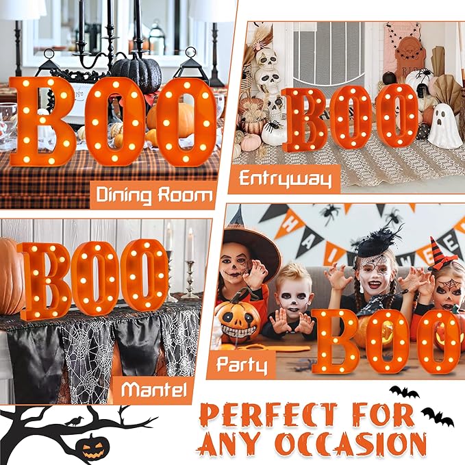 Halloween Decorations - Boo Light Up Letters Sign, Battery Operated LED Marquee Letter Lights for Halloween Mantel Decor, Window, Porch, Party Home Decor(Orange)