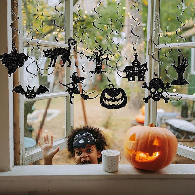 Halloween Black Creepy Vintage Party Decorations - 13Pcs Hanging Streamers Garland,Bat Witch Ghost Swirl Ceiling Outdoor Indoor Wall Decor Party Props,Porch Room Scary Supplies Hugtmr
