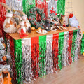 LOLStar Christmas Party Decorations, 4 Pack Red Silver and Green Wavy Metallic Tinsel Foil Fringe Table Skirt for Rectangle & Round Tables, Perfect Table Decorations for Christmas Ugly Sweater Party