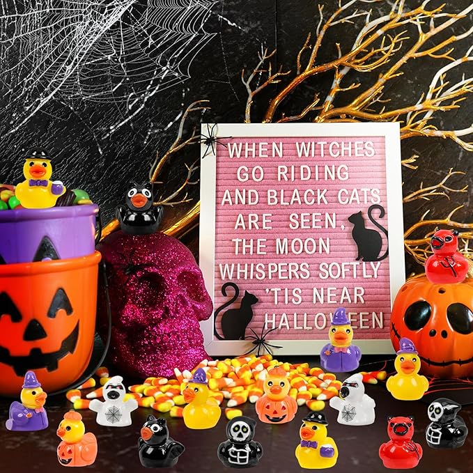 200 Pcs Halloween Mini Ducks 8 Styles Miniature Resin Ducks Bulk Skeleton Pumpkin Witch Devil Ghost Tiny Duck Figures for Halloween Party Favors Gift DIY Craft Dollhouse Decorations
