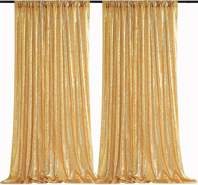 B-COOL Sequin Backdrop Curtains 2 Packs 5ftx8ft Gold Sparkle Backdrop Fabric Glitter Photography Drapes for Party Wedding Birthday Decoration