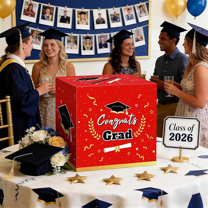 Graduation Decorations 2026 Red Graduation Card Box Graduation Party Decorations,Graduation Box,Congrats Grad Gifts Box for 2026 Graduation Party Supplies Favors