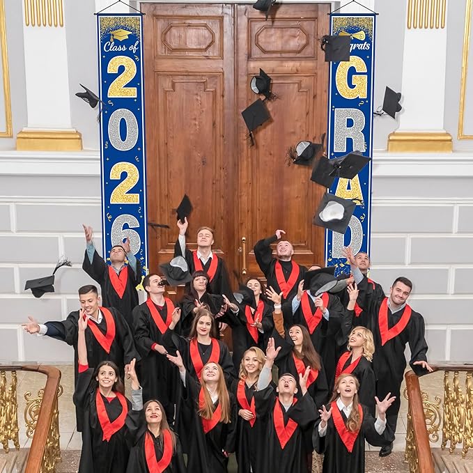 OHOME Graduation Decorations 2026 - Blue Gold Congrats Grad Porch Banner for Graduation Party Decorations - Class of 2026 - Party Favors Supplies Backdrop Yard Signs Decor (Blue)
