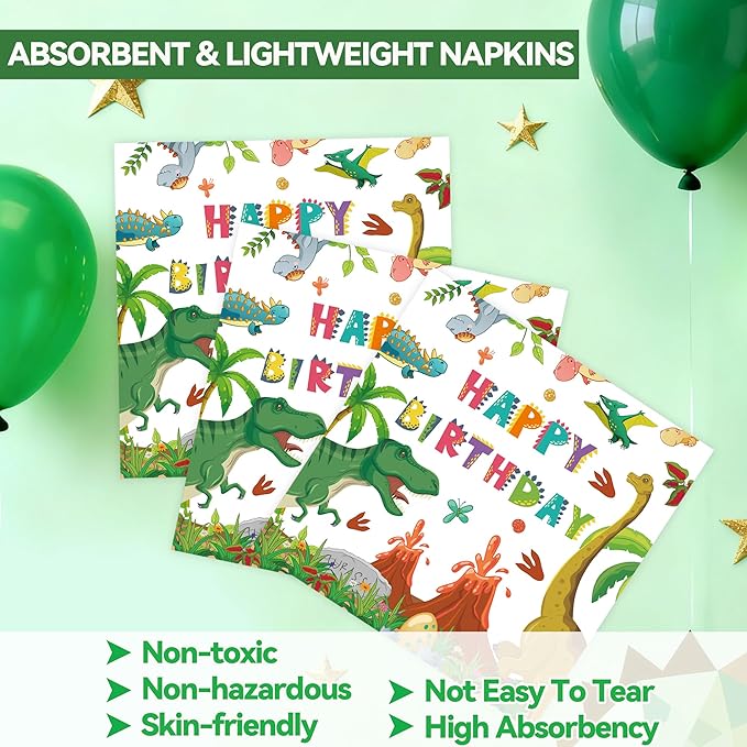 50PCS Dinosaur Birthday Paper Plates and Napkins - Watercolor Disposable Paper Plates Napkins Kit for Dinosaur Birthday Party Decorations Table Decor, Serves 25