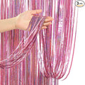 3 Pack Backdrop Curtains, Fringe Streamers Tinsel Backdrop, Birthday Decorations, Disco Party Decor (3.3 x 6.6', Pink)