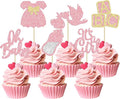 24Pcs Baby Shower Oh Baby Cupcake Toppers with Bow Dress Bottle Swan Pink Glitter It's a Girl Cake Picks Decorations for Baby Shower Gender Reveal Girls Birthday Party Supplies
