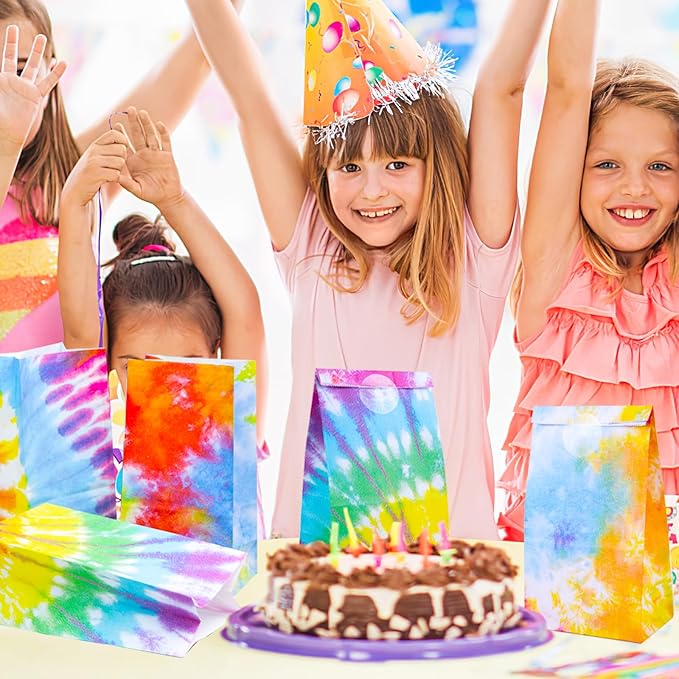 STARRKY 40 Pack Party Favor Bags, 8.8"x4.7"x3.1" Tie Dye Goodie Treat Bags Bulk for Kids Gift Packaging, Craft Supplies, Birthday Party Decorations