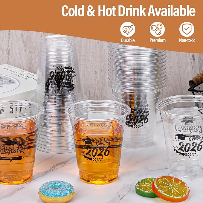 Ruisita 50 Pack Graduation Cups 12 Ounces 2026 Graduation Disposable Cups Plastic Graduation Drinking Cups, Graduation Party Favors