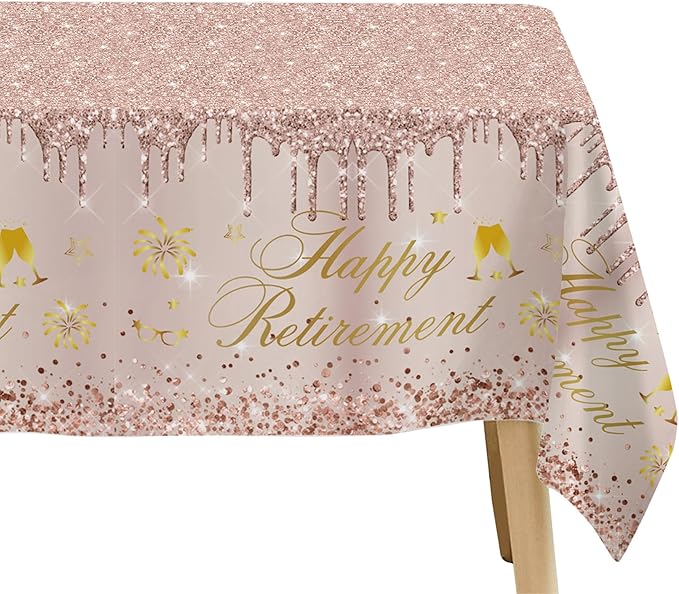 APOWBLS Retirement Decorations for Women Tablecloth - Disposable Rose Gold Happy Retirement Party Decorations Supplies Table Cover - 3Pack (54in x 108in)