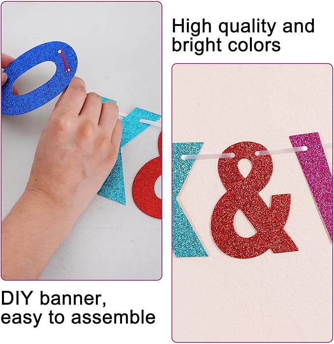 BEISHIDA 116 PCS A-Z DIY Letter Banner Kit Make Your Own Banner Glitter Colorful Including 111 Letters and Numbers 3 Rope and 2 Threading Device,Customized for Birthday Graduation Wedding Party Decor