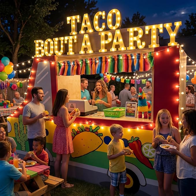 Honoson 14 Pcs Taco Bout a Party Light Decorations Fiesta Cinco De Mayo Decorations Mexican LED Light up Sign Table Decoration for Mexican Taco Twosday Bout Bachelorette Party Home Bar Decor