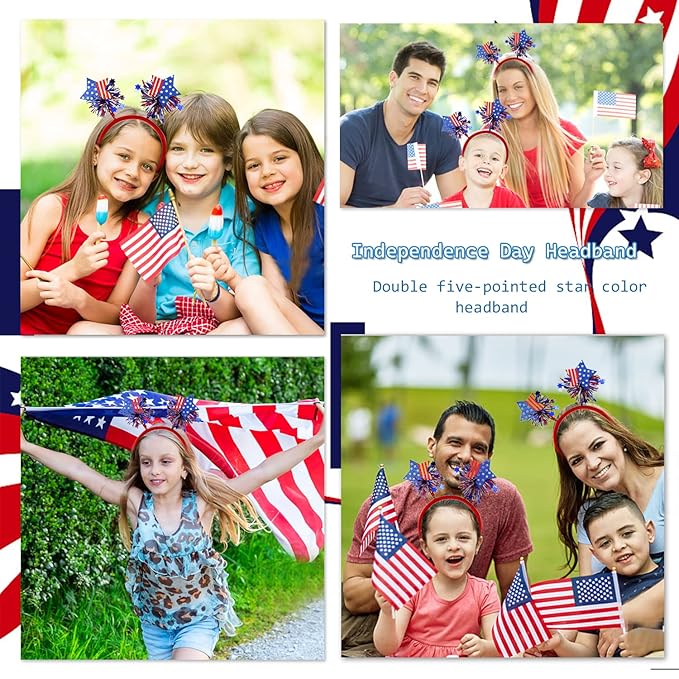 4th of July Headband Independence Day Hair Accessories Patriotic Party Hair Supplies USA Flag Star Design Blue Red Ribbon Stars Hair Decoration Hair Hoop for Women