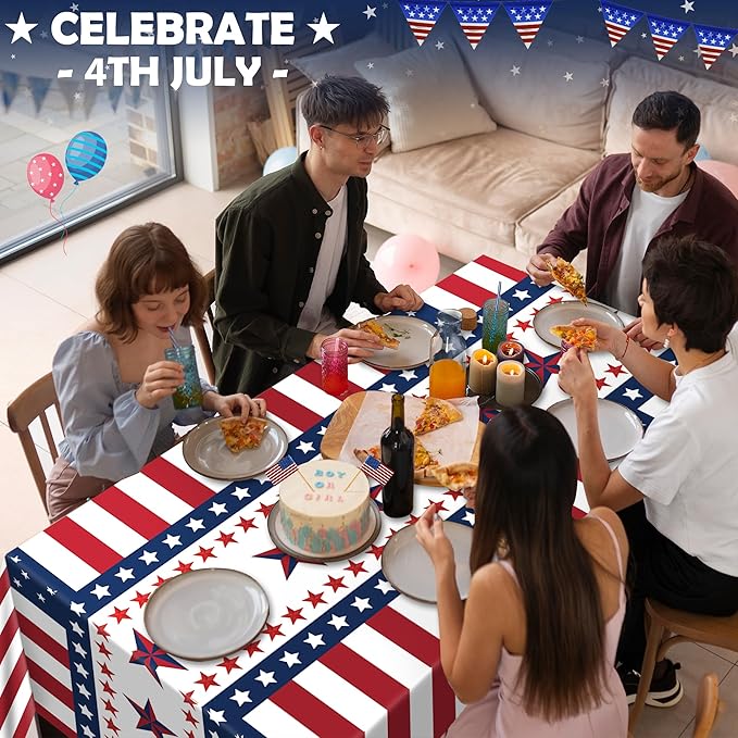 OHOME 4th of July Decorations - Red White and Blue Tablecloth for Memorial Day - Fourth of July Accessories for Home Outdoor | 250 America Anniversary USA Patriotic American Flag Party Favors,2 Pack