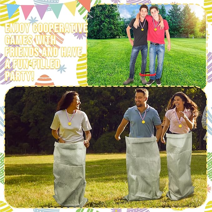 Potato Sack Race Bags Outdoor Games Potato Sack Race Bags 3 Legged Race Bands for Easter Activity Medals Straps Wooden Spoon Hunt Party Supplies