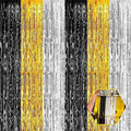 3 Pack Black Gold Silver Foil Fringe Curtain Backdrop, 3.28Ft x 8.2Ft Metallic Tinsel Foil Fringe Streamer Curtains for Photo Booth, Mother's Day, Easter, Birthday, Wedding Party Decorations