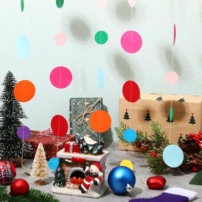 Syhood 10 Pcs Party Decorations Paper Dot Circle Garlands Glitter Streamers Hanging Banner Decor for New Year Baby Shower Wedding Birthday Backdrop Supplies (Mirror Rainbow)