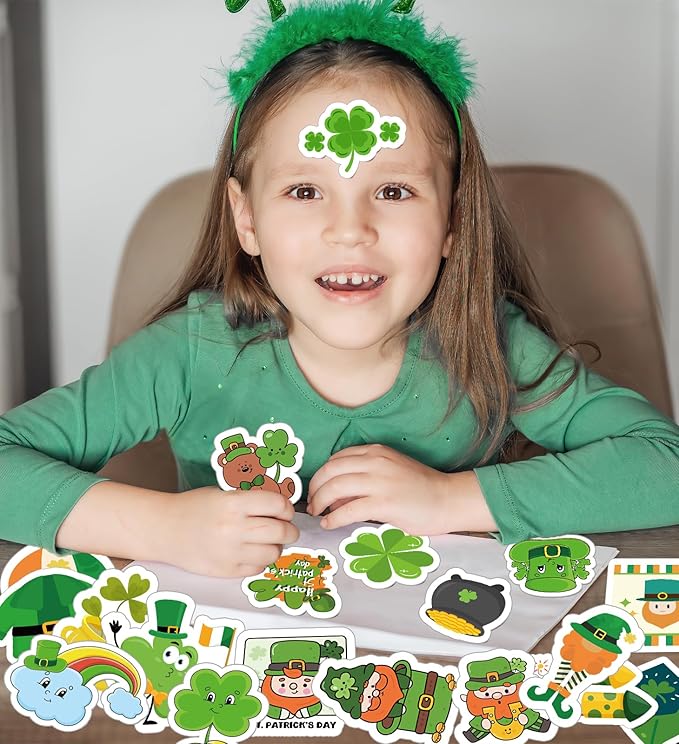 St Patricks Day Stickers for Kids - St Patricks Day Accessories - 100Pcs Shamrock Stickers,St. Patrick’s Day Crafts for Kids, St Patricks Day Gifts Treats Party Favors for Boys Girls
