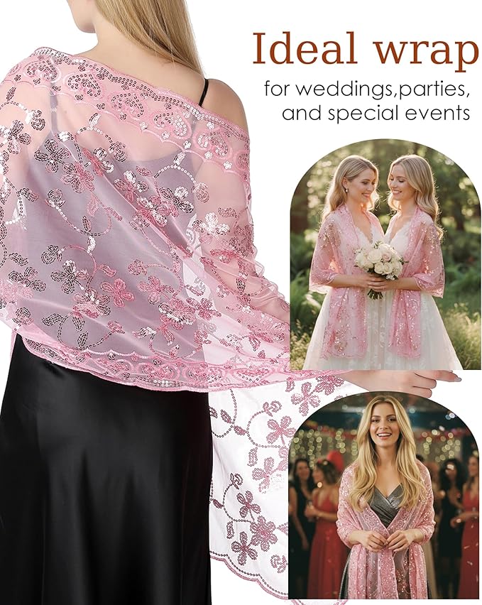 Gossifan Shawls and Wraps for Evening Dresses Sheer Women Elegant Glitter Shawls Soft Sparkly Wedding Bridal Scarf