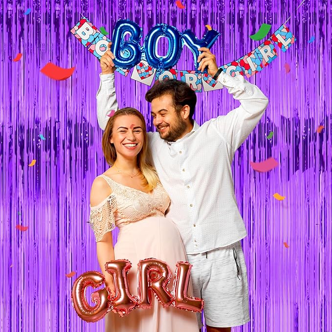 3ft x 8ft Foil Fringe Backdrop Curtain, Metallic Tinsel Foil Fringe Curtains, Party Streamers Backdrop, Baby Shower Birthday Holiday Celebration,Party Decorations (Darkpurple)