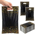 50 PCS Black and Gold Party Favor Gift Bags, Plastic Bags with Handles,Candy Snack Cookie Bags, Party Gift Bags Bulk for New Year Christmas Party Favors Supplies Graduation Decorations Baggies