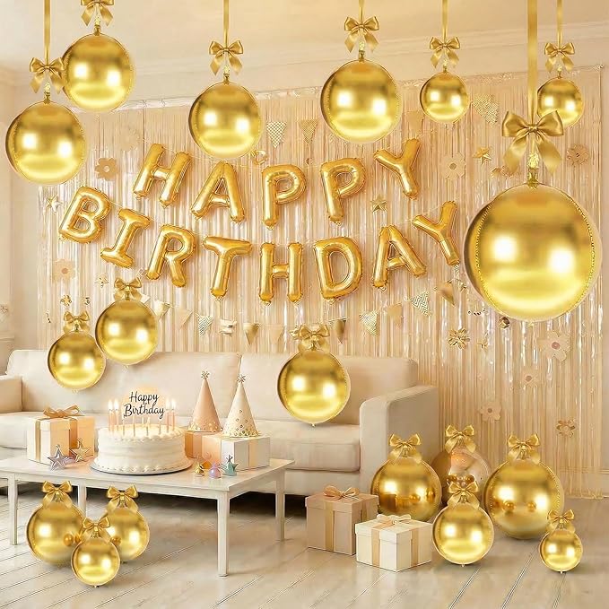 Togvu Gold Round Foil Balloons, 12PCS Different Sizes 4D Metallic Balloon Large Golden Sphere Mirror Ball Balloons for Prom Graduation Christmas New Year Birthday Party Ceiling Decorations Supplies