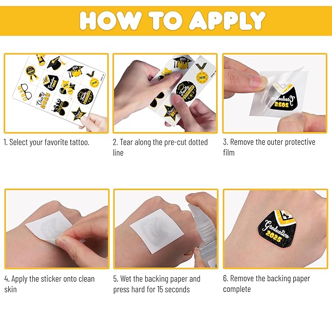 96 PCS Happy Graduation Grad Congrats Pre-Cut Temporary Tattoos for Kids | Super Cute Themed Birthday Party Favors, Supplies, Decorations, Fake Tattoo Stickers (Multiple)