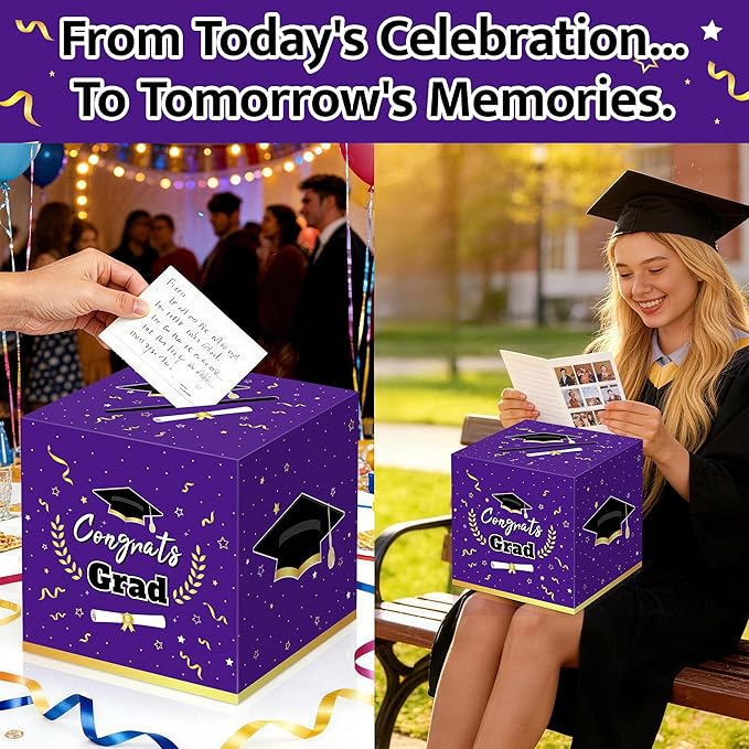 Graduation Decorations 2026 Purple Graduation Card Box Graduation Party Decorations,Graduation Box,Congrats Grad Gifts Box for 2026 Graduation Party Supplies Favors