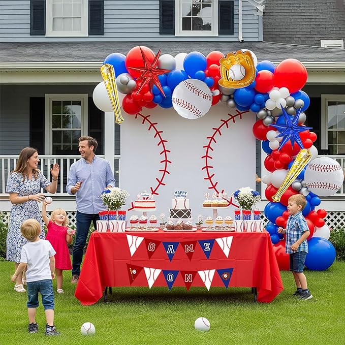 Baseball Balloon garland arch kit 150pcs Red Blue White Silver and Star Baseball bat glove foil balloons fot Sport theme Party Rookie Year 1st Birthday decorations