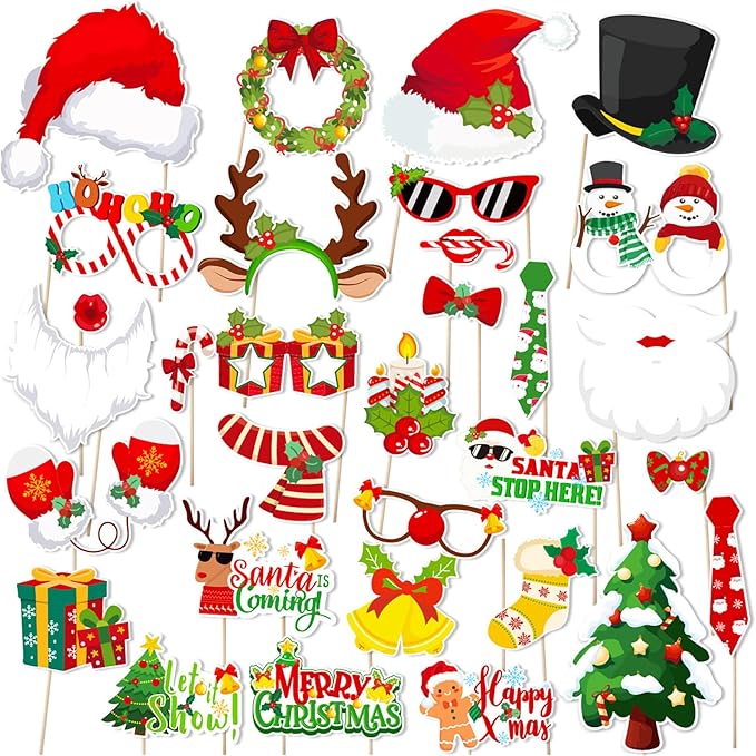 30pcs Christmas Photo Booth Props Funny Christmas Party Decorations Photobooth Favors Games Supplies for Kids Adults