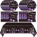 41PCS Purple Retirement Party Decorations Happy Retirement Plates and Napkins Table Cloth Disposable Tableware Kit for Women Say Goodbye Party Supplies