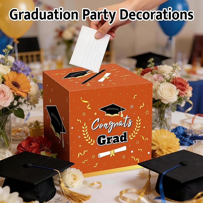 Graduation Decorations 2026 Orange Graduation Card Box Graduation Party Decorations,Graduation Box,Congrats Grad Gifts Box for 2026 Graduation Party Supplies Favors