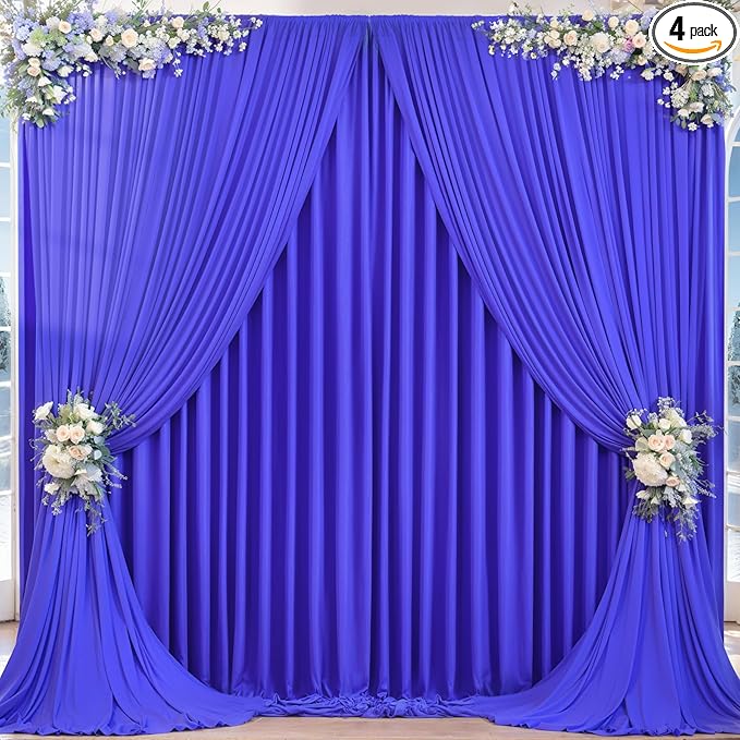 16x10FT Royal Blue Backdrop Curtains for Wedding Parties, Wrinkle Free Polyester Photography Backdrop Drapes for Wedding Baby Shower Birthday Parties Stage Background Stand Decorations 4x10ft,4 Panels