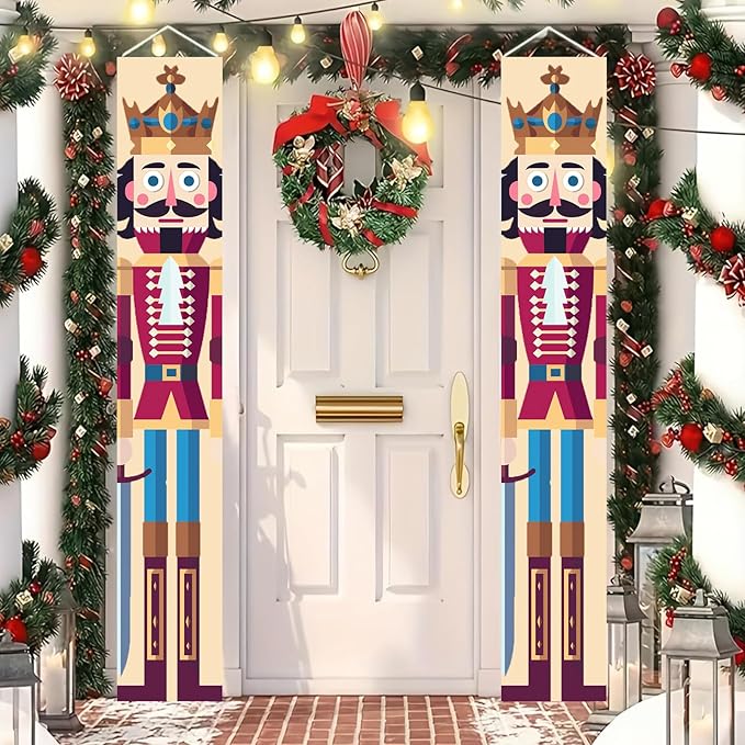 Nutcracker King Porch Banners 12x71 Inch Christmas Door Decorations Soldier Prince Banner with Crown Sword Design Holiday Outdoor Hanging Decor for Front Door Entryway Wall Yard Xmas Supplie