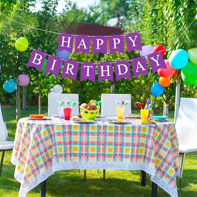 Purple Happy Birthday Banner Sign Happy Birthday Bunting Banner Garland for Kids Girl Woman Birthday Tea Party Decorations Bunting Flag Birthday Party Supplies