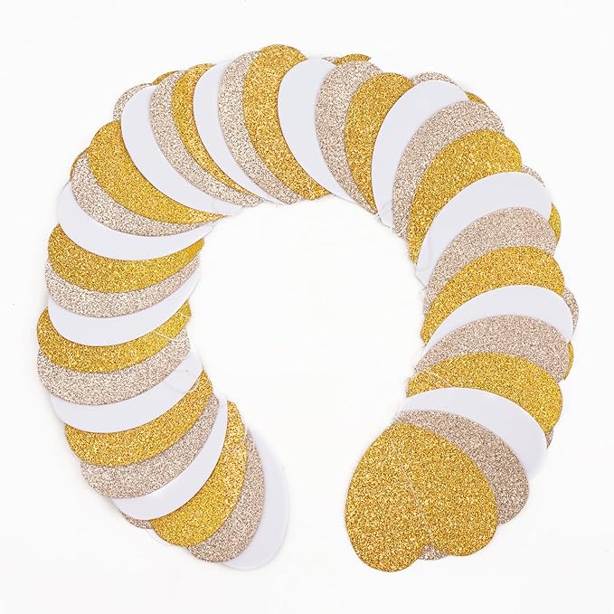 GCQQ White Champagne Gold Heart Garlands - 52Ft Glitter Gold Valentines Day Decorations Garland 4 Packs Paper Heart Hanging Streamers for Bridal Shower Valentine's Day Anniversary Wedding Decor