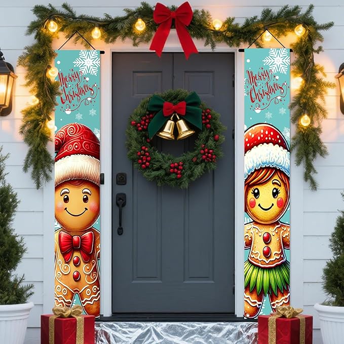 Nuxovilar Christmas Decorations Outdoor Yard Front Porch Sign Set, Vintage Christmas Tree Reindeer Door Banners for Front Door, Hanging Xmas Decor for Home Indoor Outdoor Wall Yard