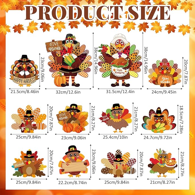Amyhill 12 Pcs Thanksgiving Turkey Yard Decoration Outdoor Turkey Garden Lawn Signs with Stakes Waterproof Outdoor Decoration for Patio Lawn Walkway Party Decorations