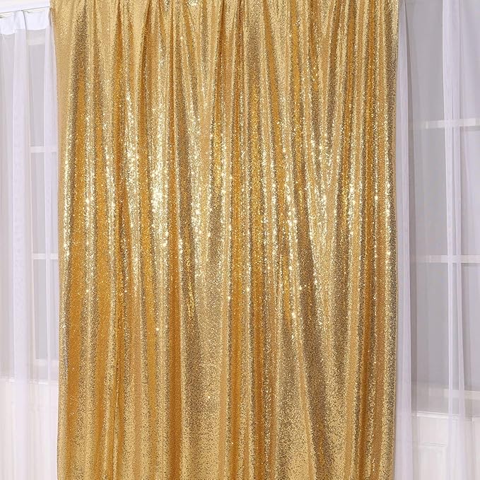 PartyDelight Gold Sequin Backdrop 6x8ft High-Density 3mm Sparkly Photo Background Back Drop Glitter Drape for Wedding, Birthday, and Holiday Party Decorations