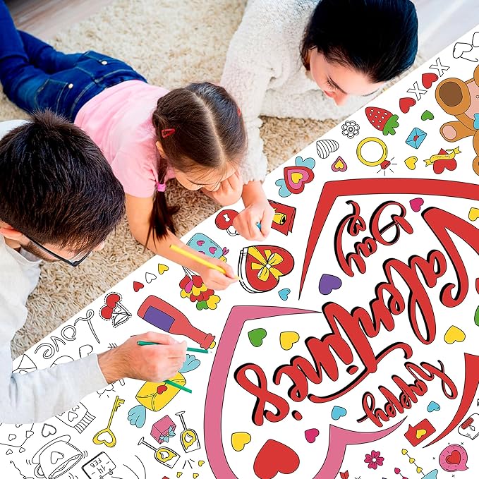Valentine's Day Coloring Tablecloth, 30x72 Inch Large Giant Poster for Party Activities, Home Decor