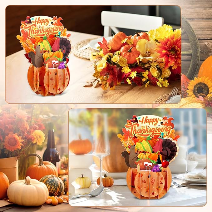 FaCraft Thanksgiving Cards - 3D Handmade Happy Thanksgiving Pop Up Greeting Cards with Envelope and Seals, Birthday Gifts for Kids Boy Girl