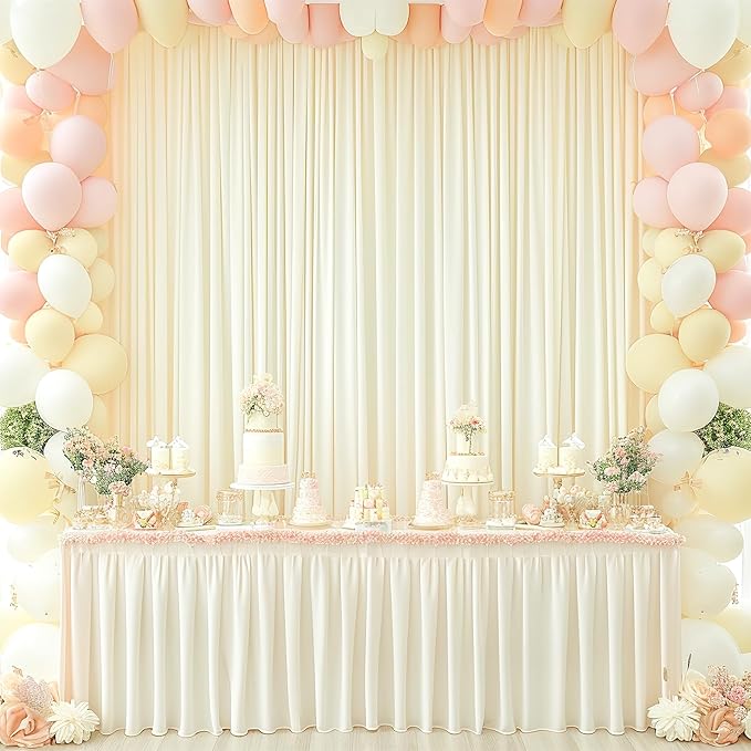 8x10FT Ivory Backdrop Curtains for Wedding Parties, Wrinkle Free Polyester Photography Backdrop Drapes for Wedding Baby Shower Birthday Parties Stage Background Stand Decorations 4x10ft,2 Panels