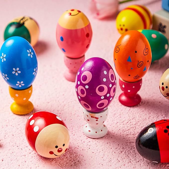 JOYIN 12 Packs 1.9''*2.7" Wooden Egg Shakers Maracas Percussion Musical for Party Favors, Classroom Prize Supplies, Musical Instrument, Basket Stuffers Fillers, Easter Hunt